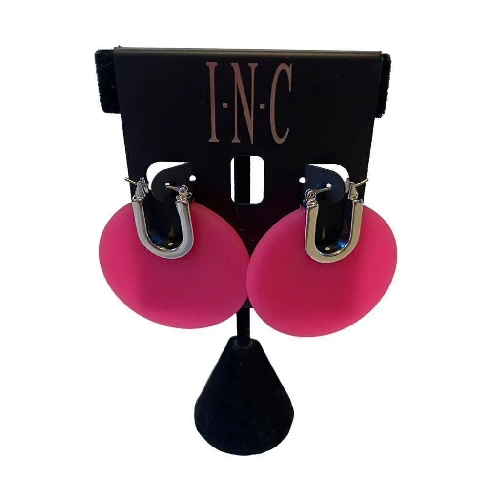 INC Hot Pink & Silver Disc Huggie Hoops.